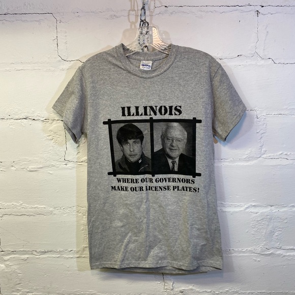 Gildan Unisex Small T Shirt Grey / Black Illinois Governor’s Humourous - Picture 1 of 7